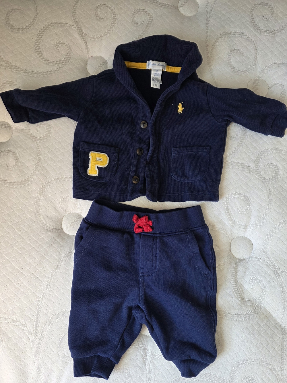 Ralph Lauren Navy Blue Sweater with Yellow Polo Logo